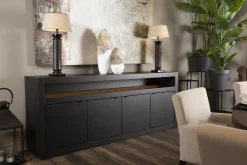 Bjorn, Buffet, Noir, 4 Portes, Avec Lumieres Led A Intensite Variable