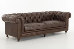 Edimbourg, Canape, Chesterfield, Cuir, Marron Fonce, Trois Places