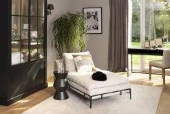 Floria, Fauteuil Lounge, Lin Naturel Et Metal Noir