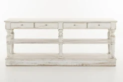 Henrice, Table Console, 3 Niveaux, 4 Tiroirs, Finition Antique