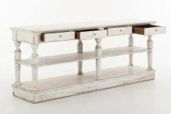Henrice, Table Console, 3 Niveaux, 4 Tiroirs, Finition Antique