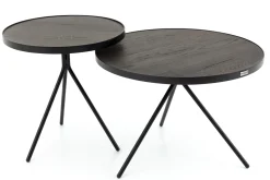 Madison, Table D'Appoint, Chene Et Metal, Ronde, 60 Cm, Marron Fonce