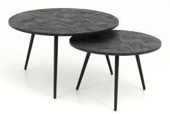 Robyn, Table Basse, Teck Recupere, Ronde, Ensemble De 2