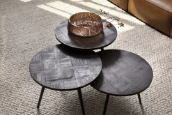 Robyn, Table D'Appoint, Teck Recupere, Ronde, Ensemble De 3