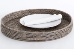 Togo, Plateau, Rond, Roseau, Gris, 48Cm